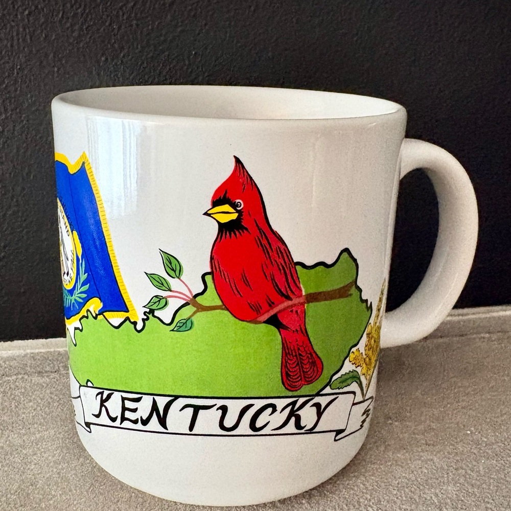 Kentucky State Ceramic Coffee Mug - White with Red Cardinal